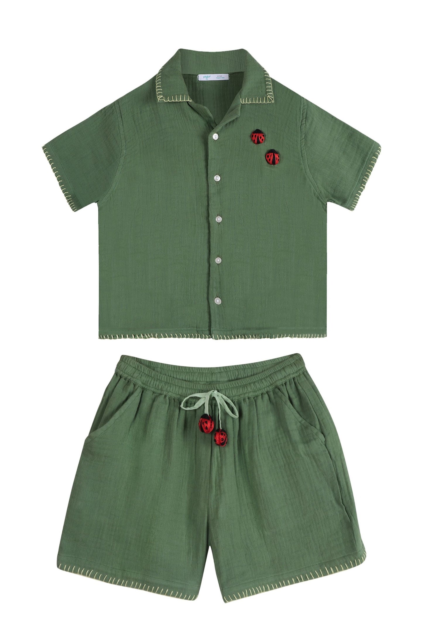 Dark Green Ladybird Shirt & Bermuda Shorts Set