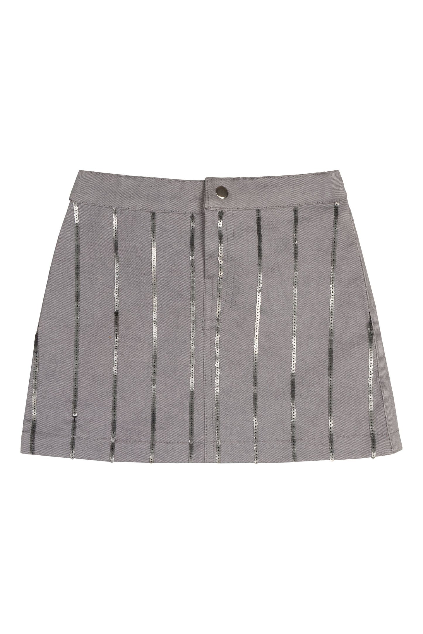 Grey Sequin Stripes Denim Skort