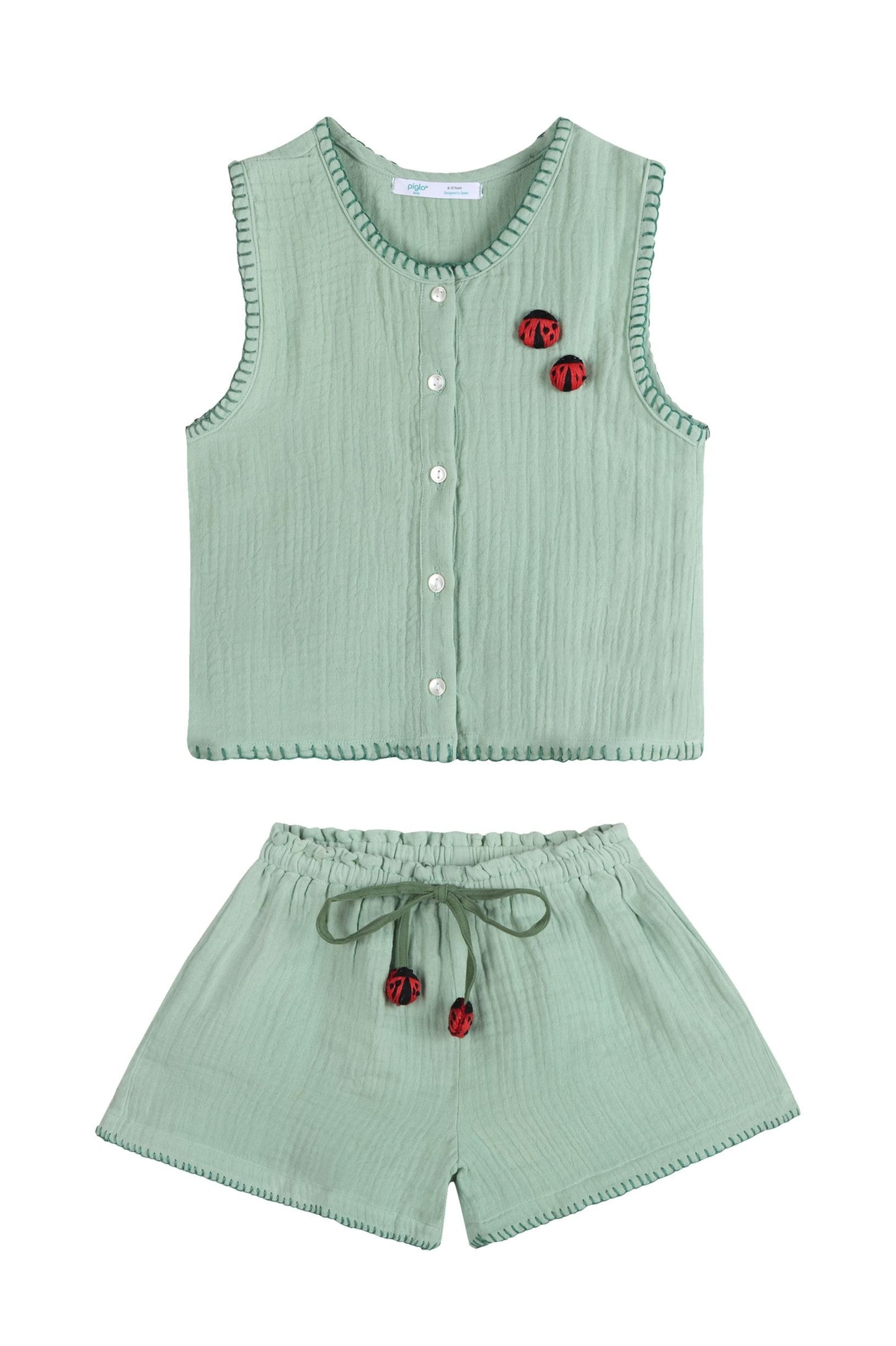 Light Green Top & Shorts Ladybird Set