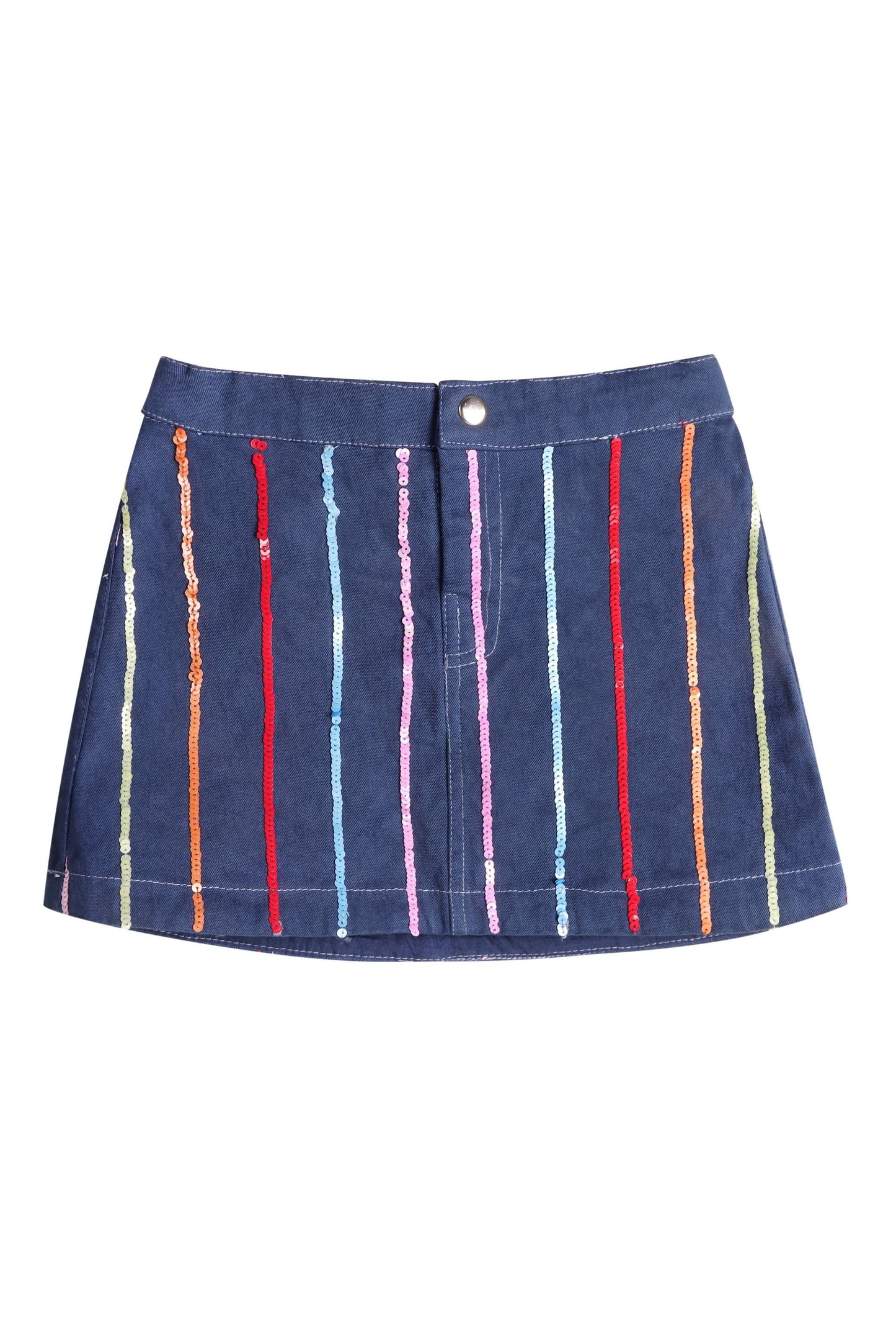 Navy Sequin Stripes Denim Skort