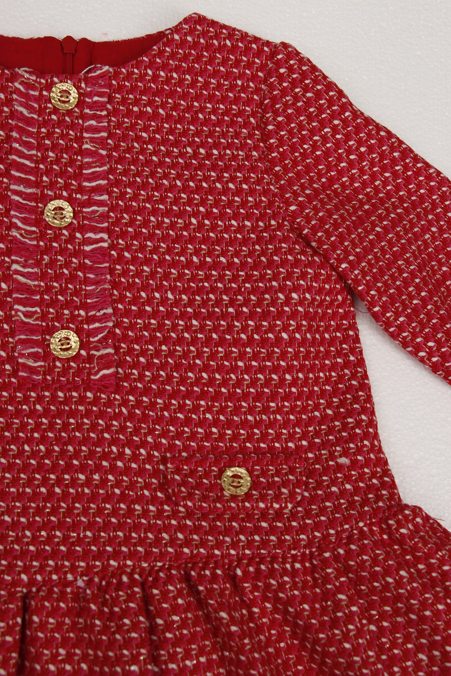 Vestido Chanel Rojo Con Detalles Dorado