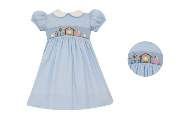 NATIVIITY GIRLS -BLUE PIQUE DRESS