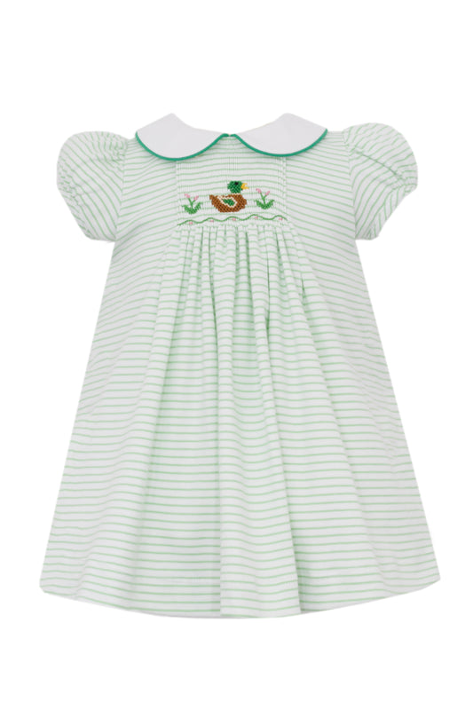 Mallard Duk Girls -Green Knit Stipe Dress