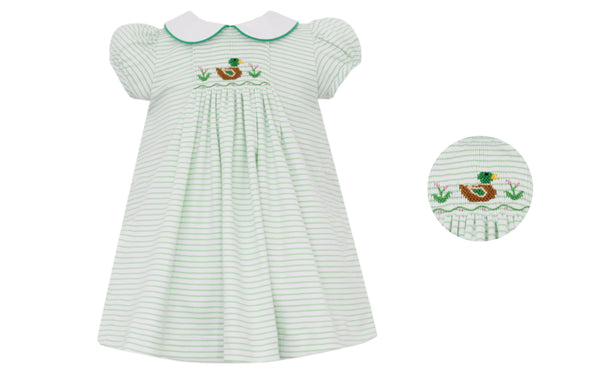 MALLARD DUK GIRLS -GREEN KNIT STIPE DRESS