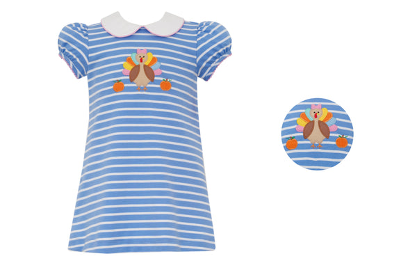 TURKEY GIRL S- PERIWINKLE BLUE KNIT STRIPE DRESS