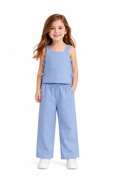 Blue Denim Color Jardín String Top & Pants Set