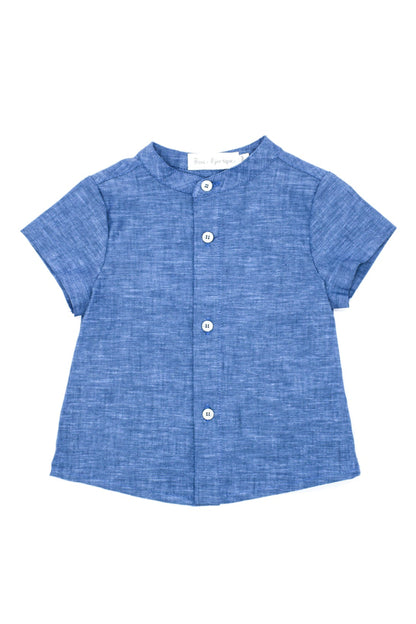 Camisa Manga Corta Flameada Azul