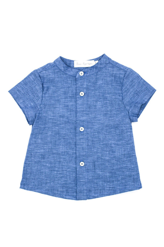 Camisa Manga Corta Flameada Azul