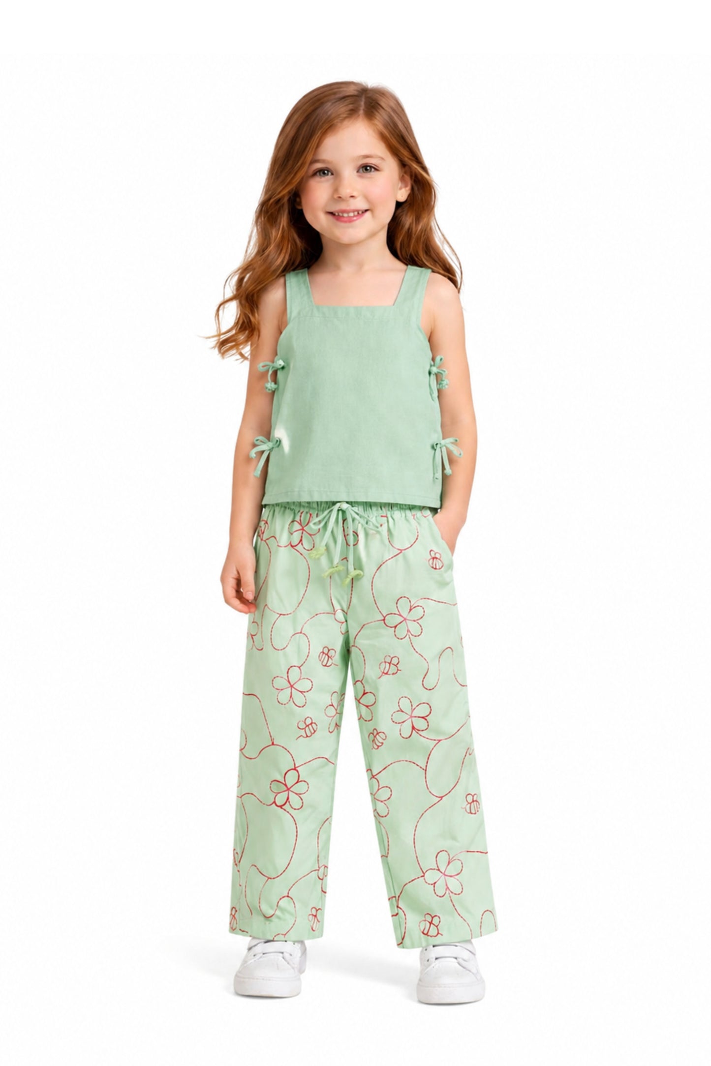 Green Color Jardín String Top & Pants Set
