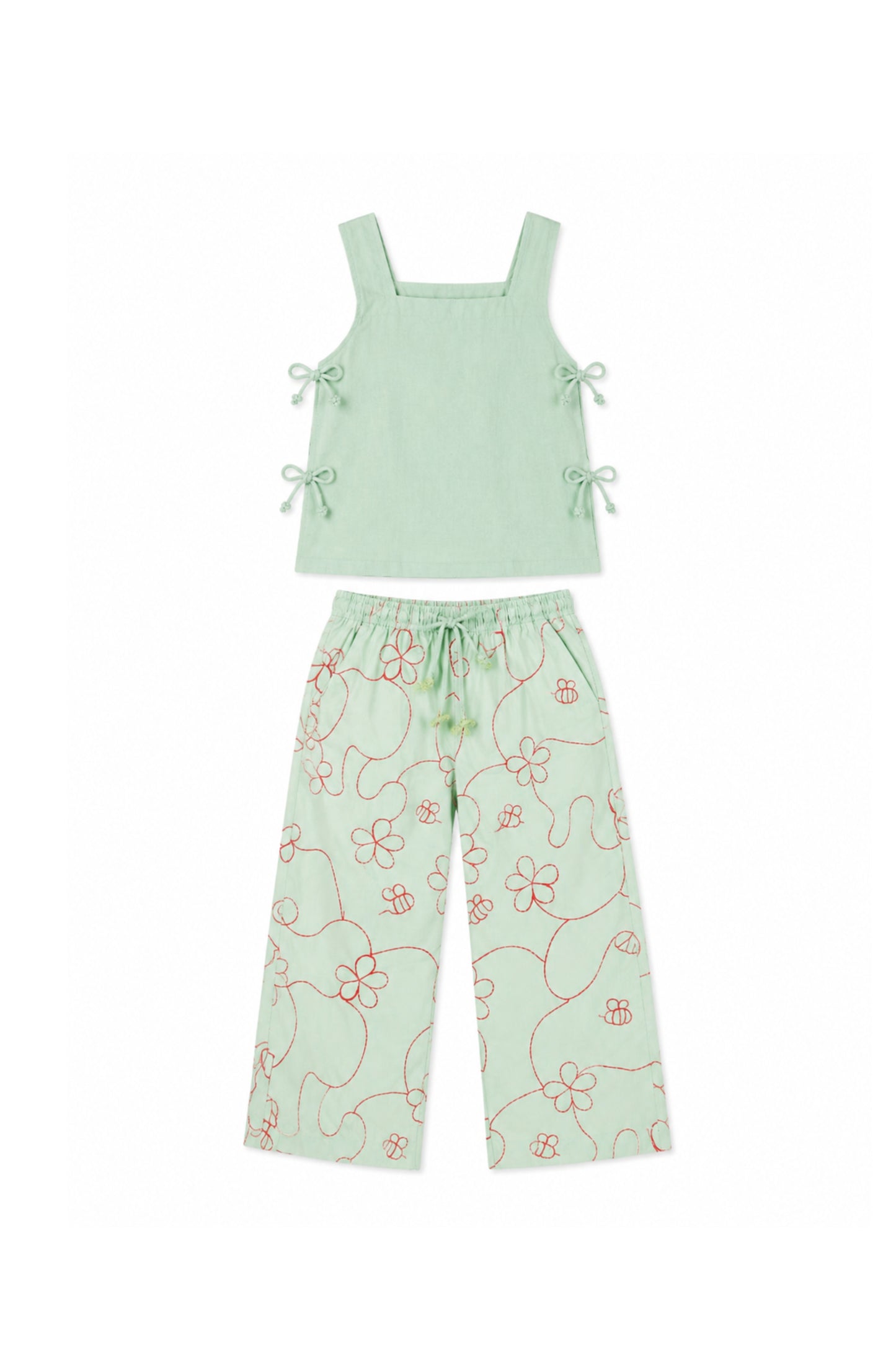 Green Color Jardín String Top & Pants Set
