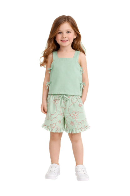 Green Color Jardín String Top & Shorts Set Ghost