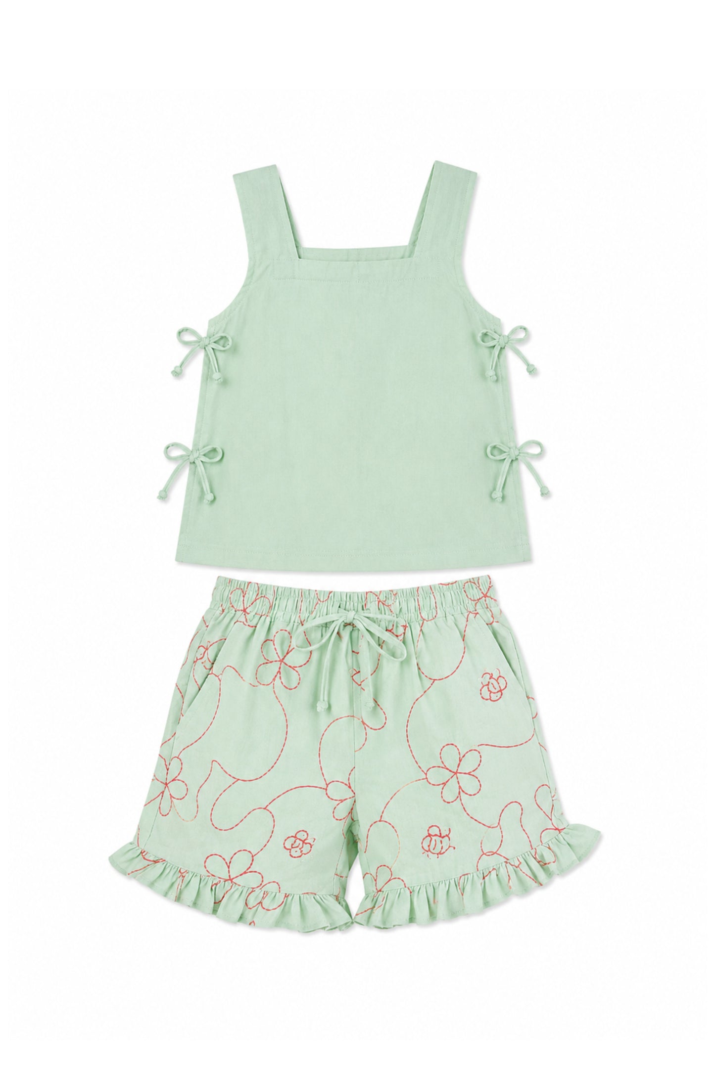 Green Color Jardín String Top & Shorts Set Ghost