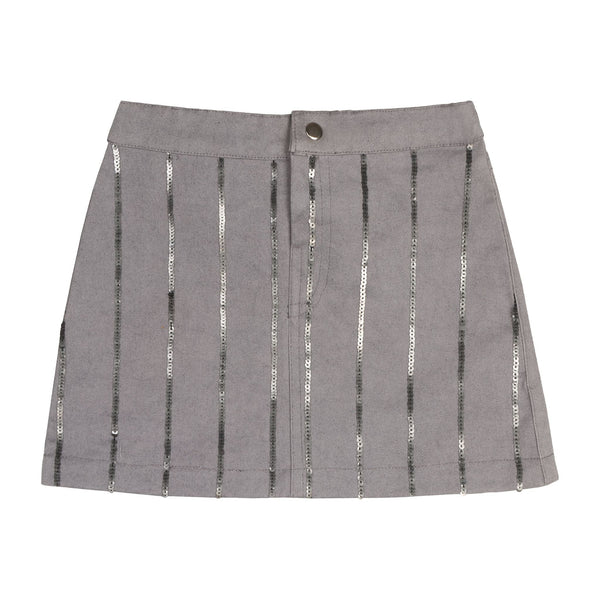 Grey Sequin Stripes Denim Skort