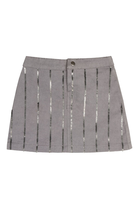 Grey Sequin Stripes Denim Skort