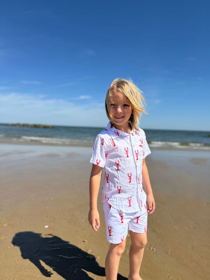White With Red Lobsters Shirt