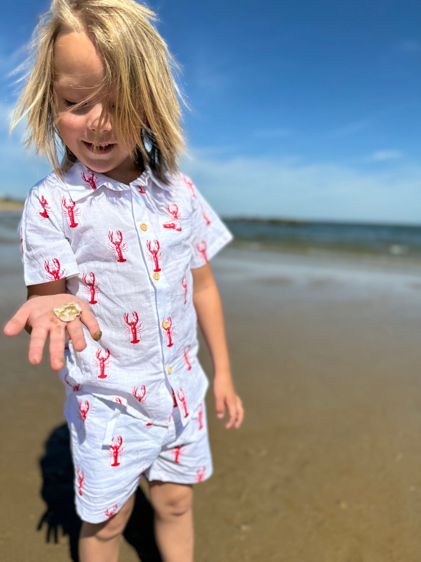 White With Red Lobsters Shirt