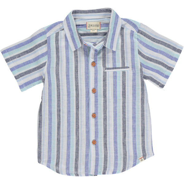BLUE WIDE STRIPE WOVEN SHIRT