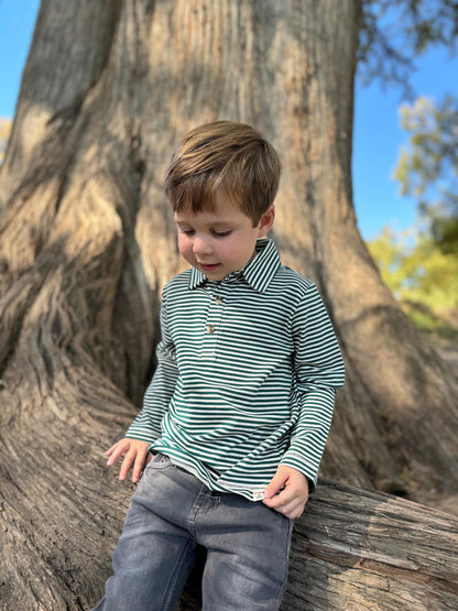 Dark Green Stripes Polo Shirt