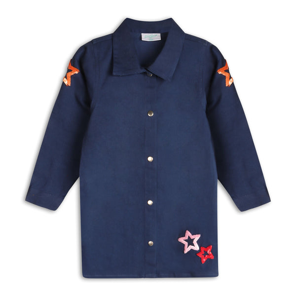 Navy Sequin Star Denim Dress