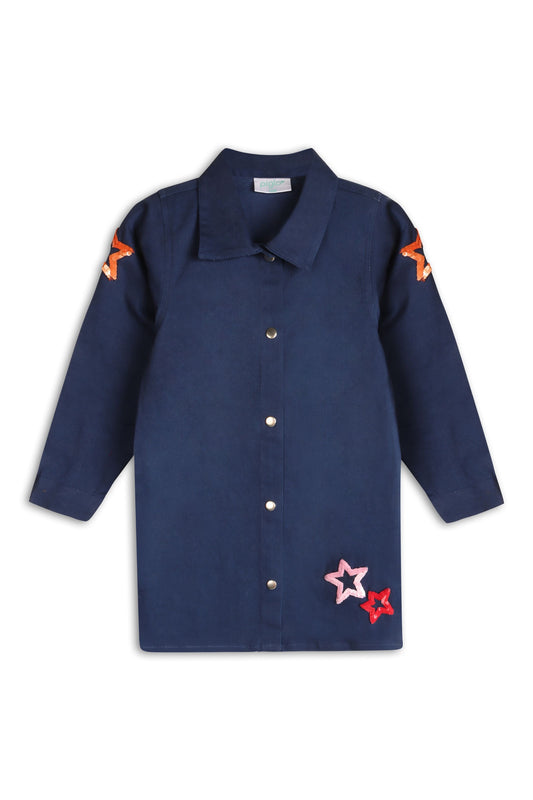 Navy Sequin Star Denim Dress
