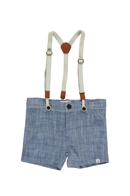 Navy Heathered Shorts Whit Removable Suspenders