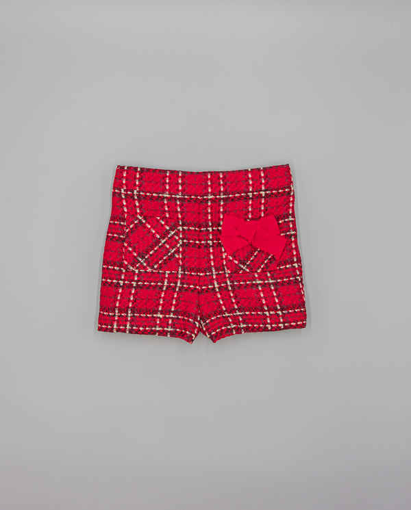 Shorts Rojo De Tejido Texturizado Con Cuadros