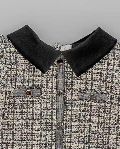 Vestido De Tejido Estructurado Con Cuello De Terciopelo Negro