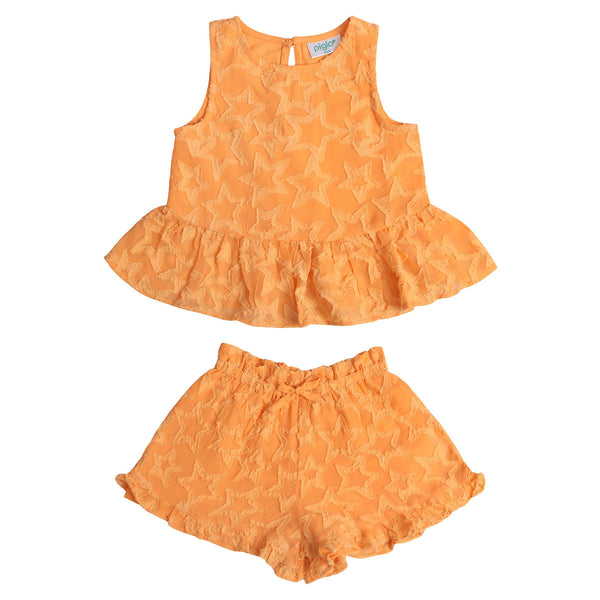 CONJUNTO DE TOP + SHORTS ESTRELLAS NARANJAS