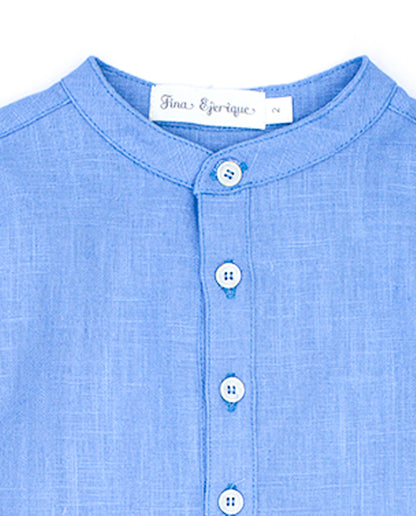 Camisa Pechera Flameado Azul