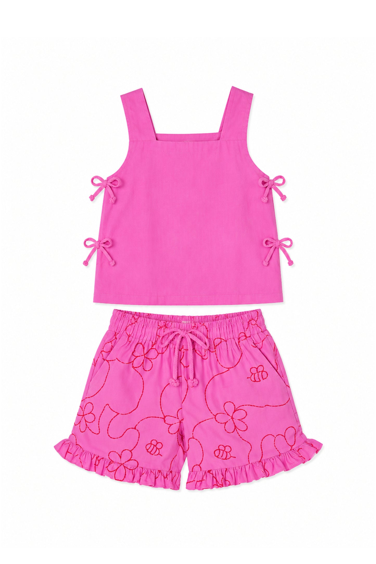 Pink Color Jardín String Top & Shorts Set