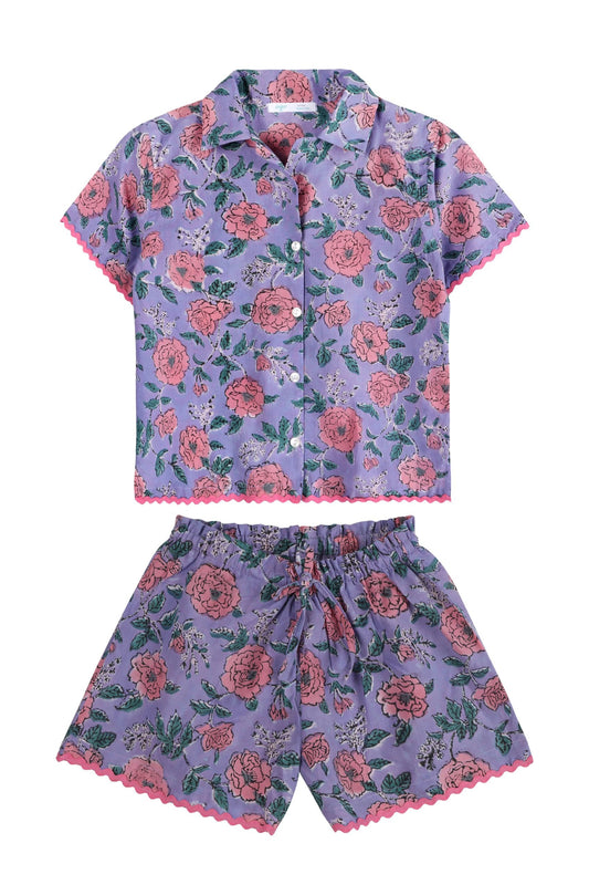 Purple Floral Shirt & Shorts Set
