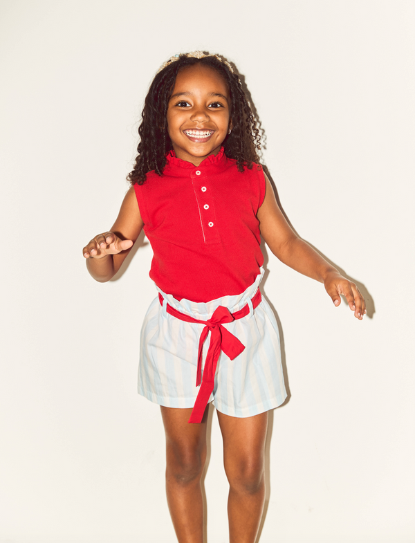 RED KNIT GIRL POLO T-SHIRT