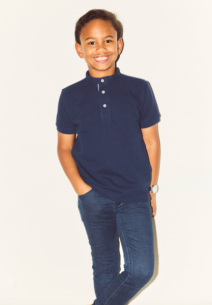 Navy Mandarin Collar Polo