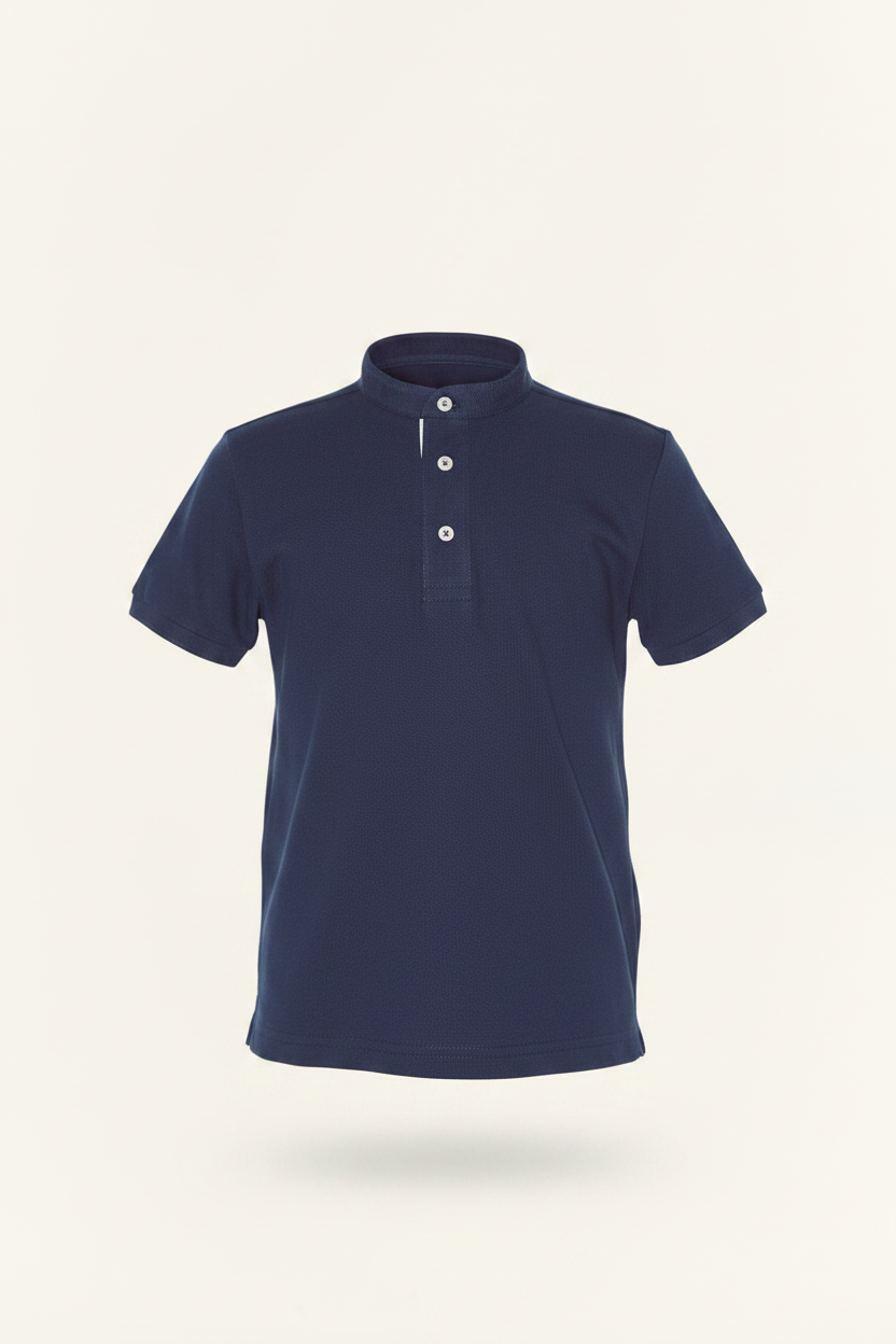 Navy Mandarin Collar Polo