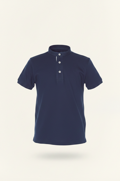 Navy Mandarin Collar Polo