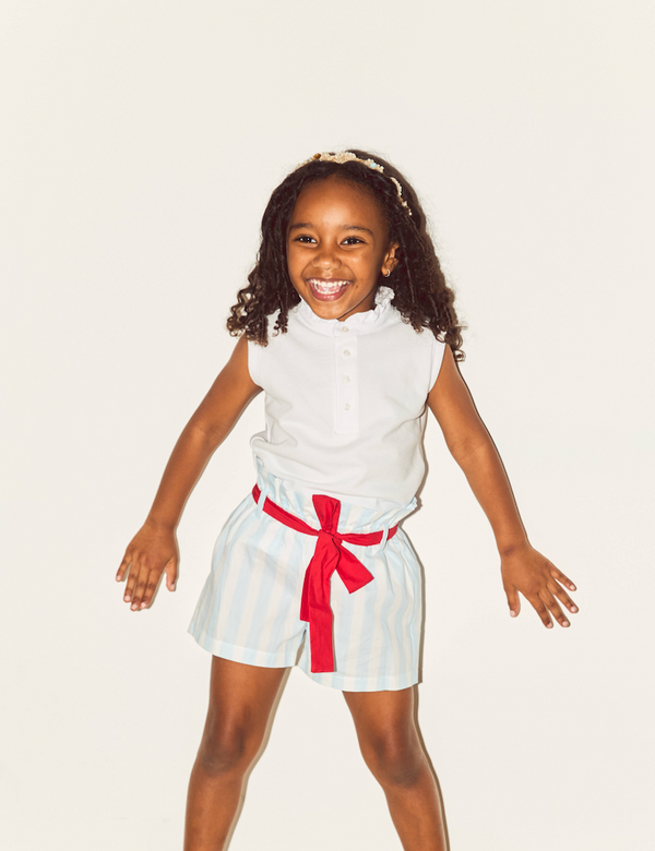 WHITE KNIT GIRL POLO T-SHIRT