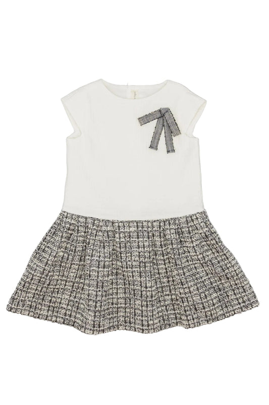Vestido Blanco Con Falda De Tejido Estructurado Negro