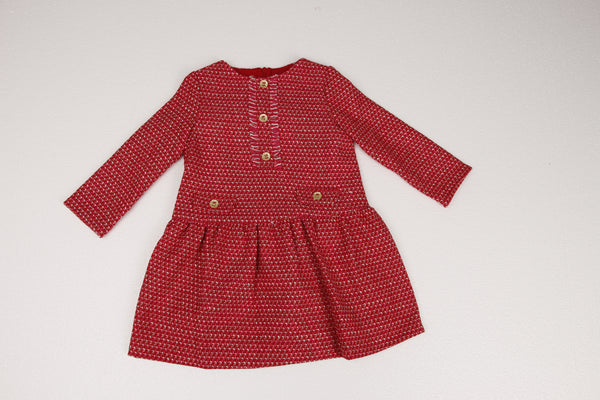 Vestido chanel rojo con detalles dorado