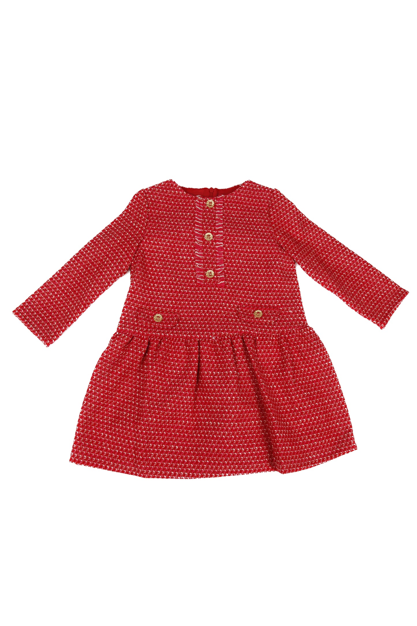 Vestido Chanel Rojo Con Detalles Dorado