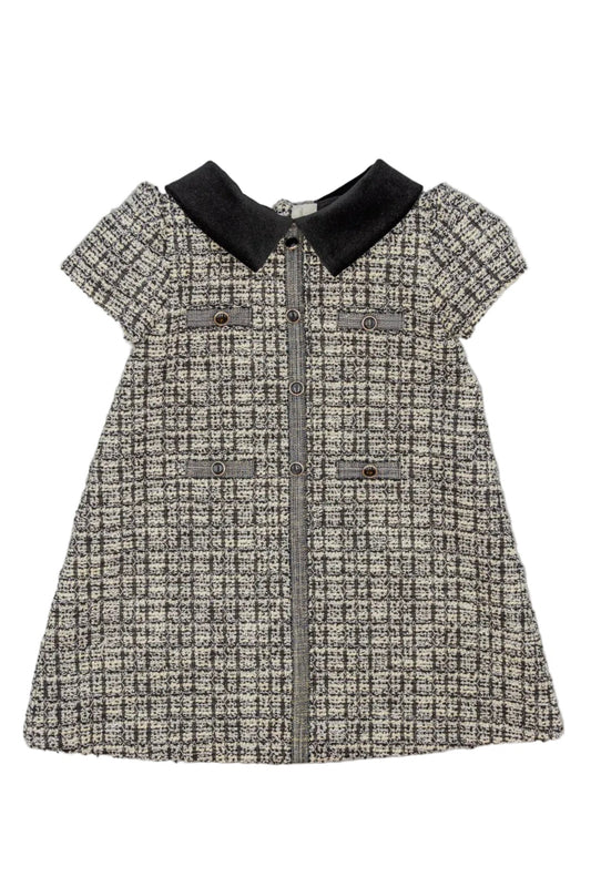 Vestido De Tejido Estructurado Con Cuello De Terciopelo Negro