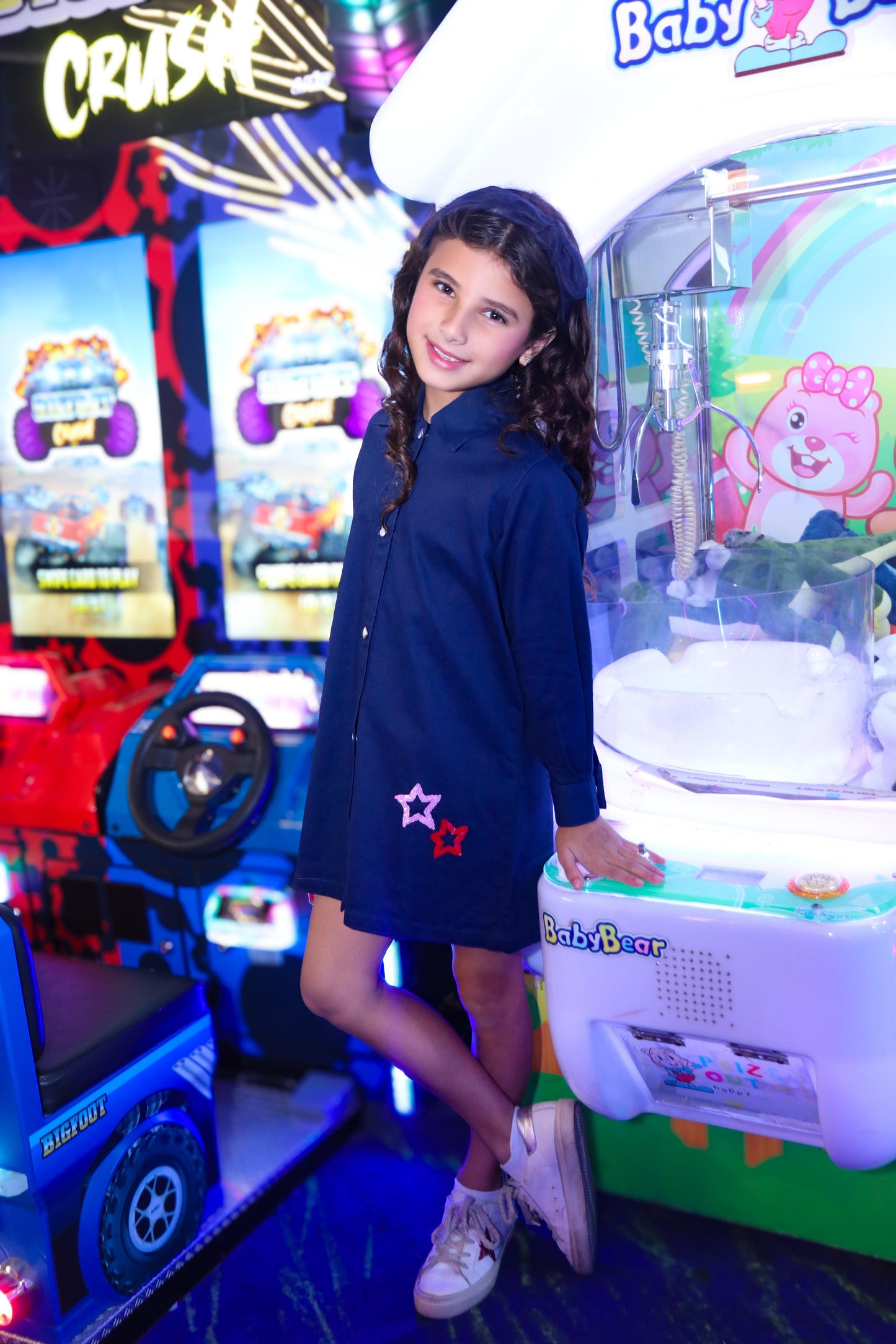 Vestido vaquero azul marino con lentejuelas de estrellas