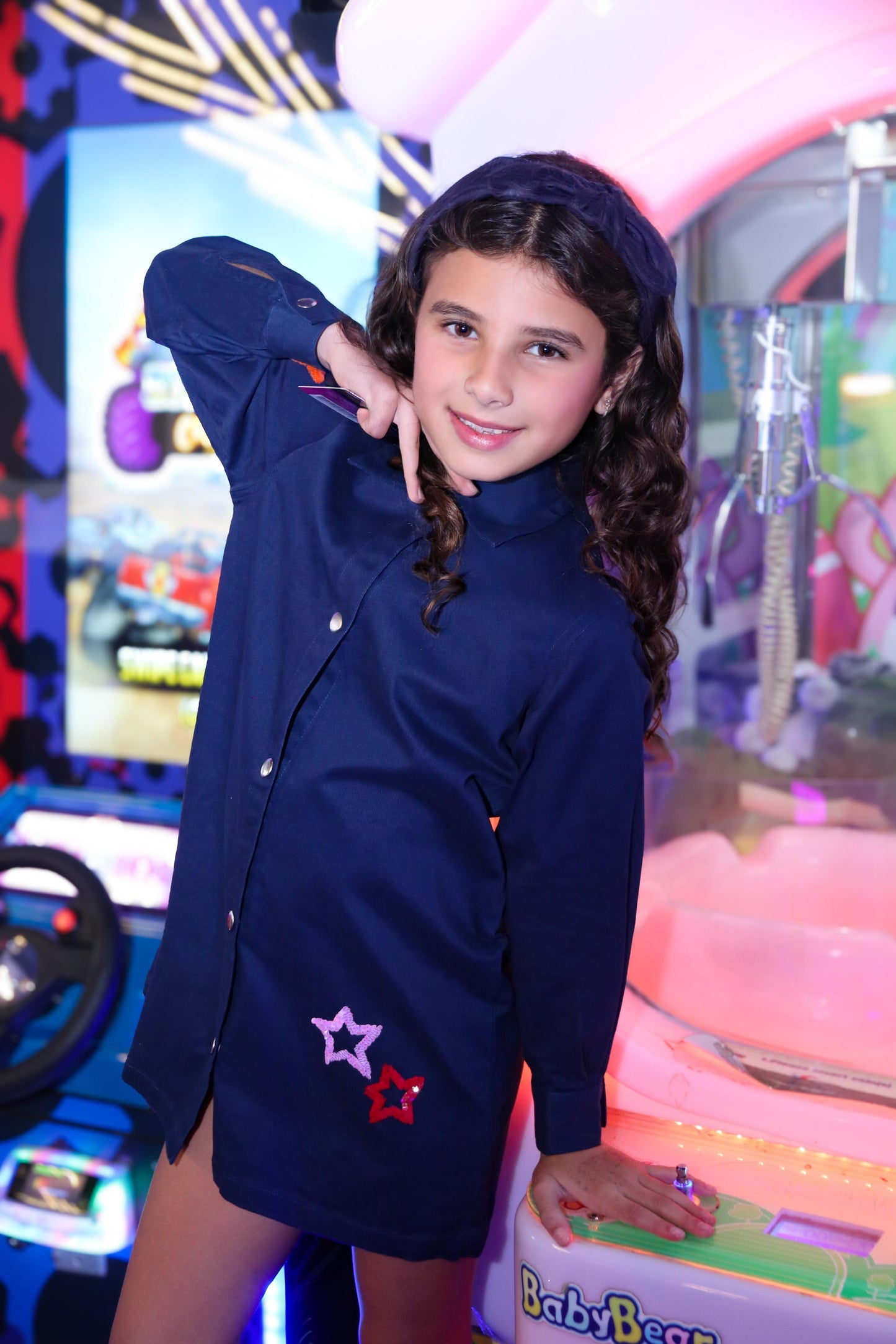 Vestido vaquero azul marino con lentejuelas de estrellas