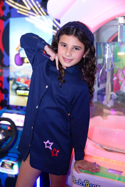 Vestido vaquero azul marino con lentejuelas de estrellas