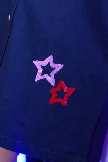 Vestido vaquero azul marino con lentejuelas de estrellas