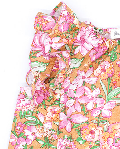 Blusa Ocre Flor Rosa