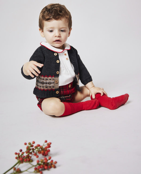 Set de pantalon bombacho cuadros rojos tartan