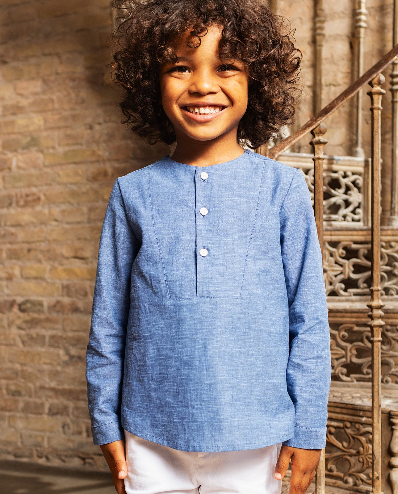 Camisa Pechera Flameado Azul