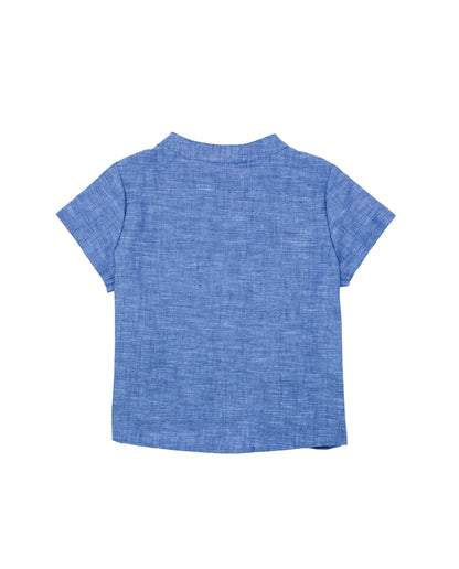 Camisa Manga Corta Flameada Azul