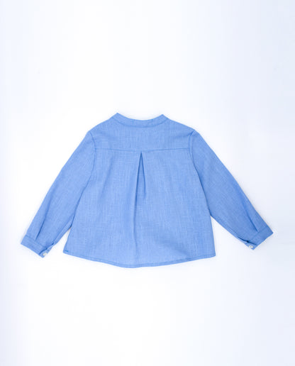 Camisa Pechera Flameado Azul
