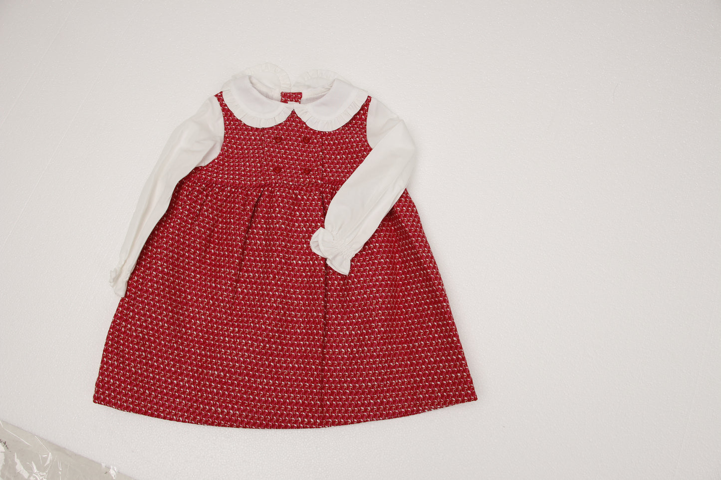 Shimmer Tweed Dress with White Viella Collar and Sleeves